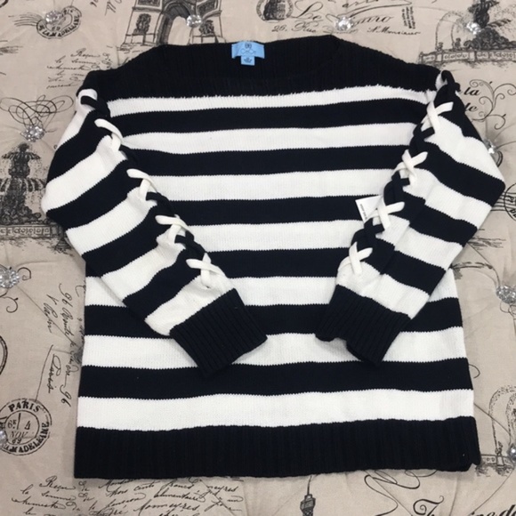 CeCe by Cynthia Steffe Stripe Boat Neck Sweater - Picture 2 of 6